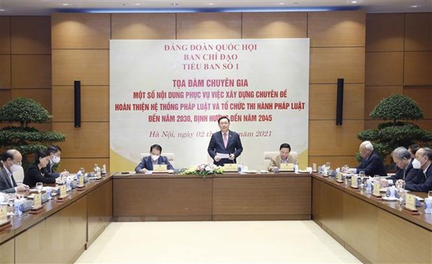 越南国会主席王廷惠主持有关立法执法战略的专家座谈会