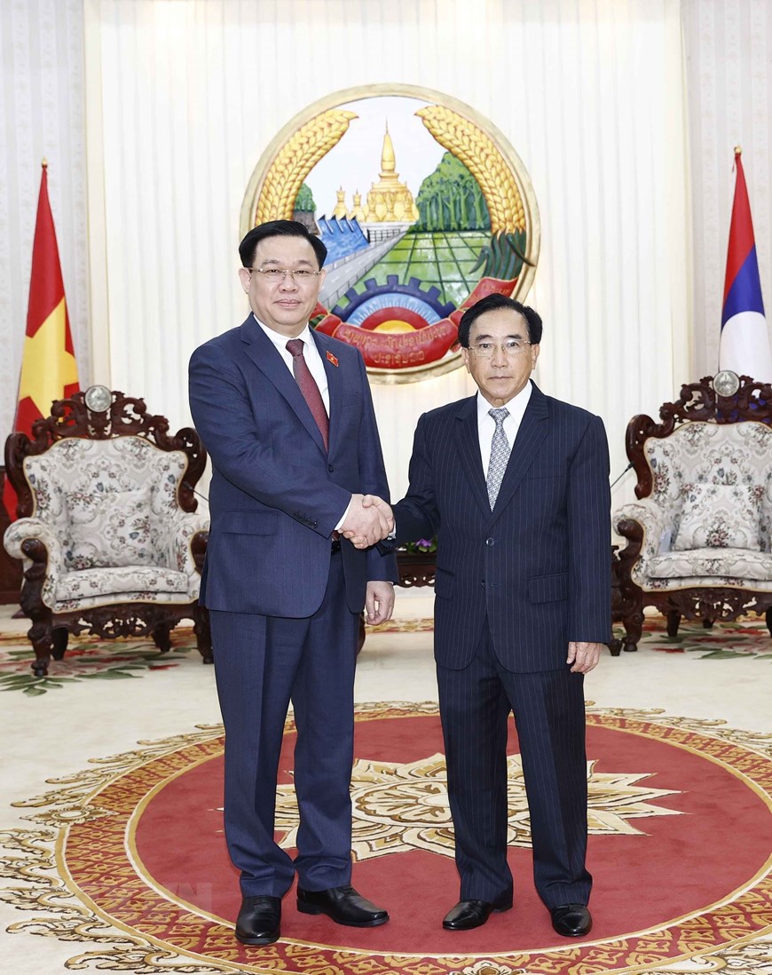 越南国会主席王廷惠会见老挝政府总理潘坎•维帕万