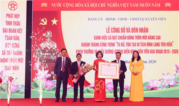 Xã Yên Viên, huyện Gia Lâm đón nhận danh hiệu xã đạt chuẩn nông thôn mới nâng cao năm 2020
