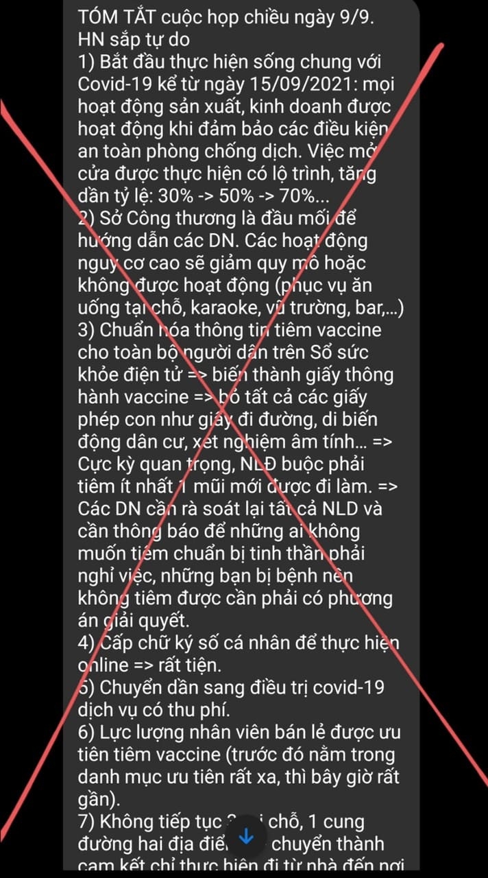 Hà Nội khuyến cáo người dân không lan truyền tin giả sống chung với COVID-19 từ ngày 15 9