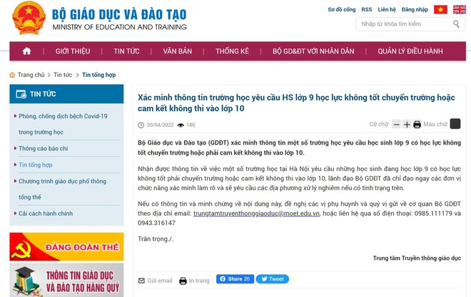 Xác minh thông tin học sinh lớp 9 học lực không tốt cam kết không thi vào 10