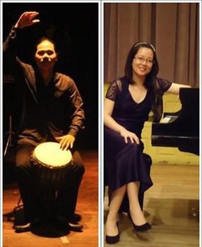 Hai nghệ sĩ Việt Nam biểu diễn với piano và bộ gõ