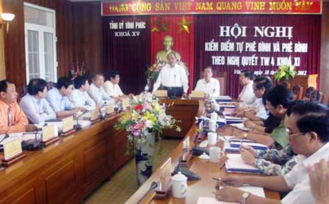 Tỉnh ủy Vĩnh Phúc tổ chức kiểm điểm tự phê bình và phê bình
