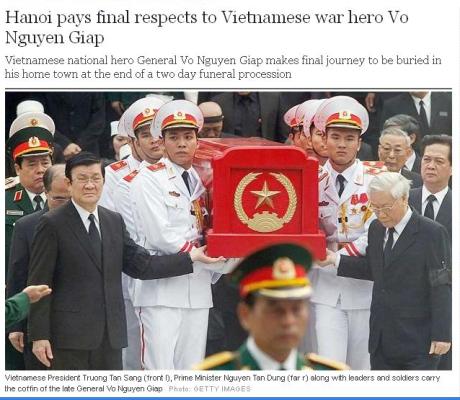 Báo chí quốc tế đồng loạt đưa tin về lễ tang Đại tướng Võ Nguyên Giáp