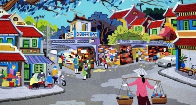 Hanoi Old Quarter through wool embroidery