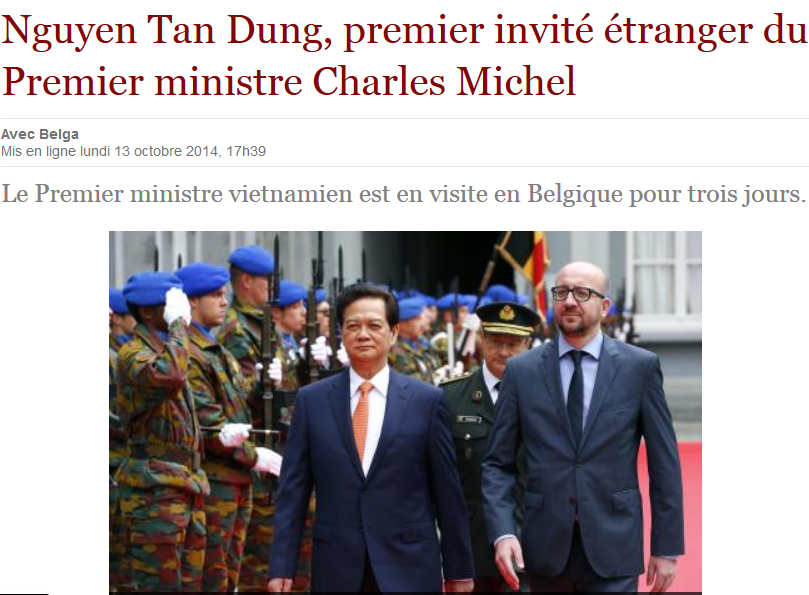 Báo chí Bỉ đưa tin đậm nét về chuyến thăm chính thức của Thủ tướng Nguyễn Tấn Dũng