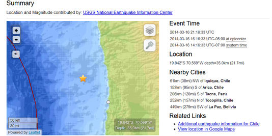 Séisme de magnitude 6,7 au large du Chili