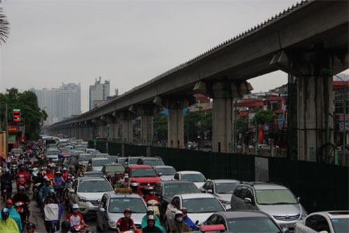 Rào chắn thi công gây ùn tắc giao thông