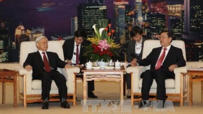 越共中央总书记阮富仲会见中国全国人大常委会委员长张德江