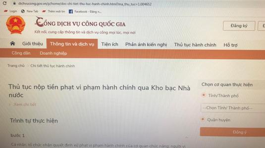 Từ 12 3 Người dân nộp phạt vi phạm giao thông qua Cổng Dịch vụ công quốc gia
