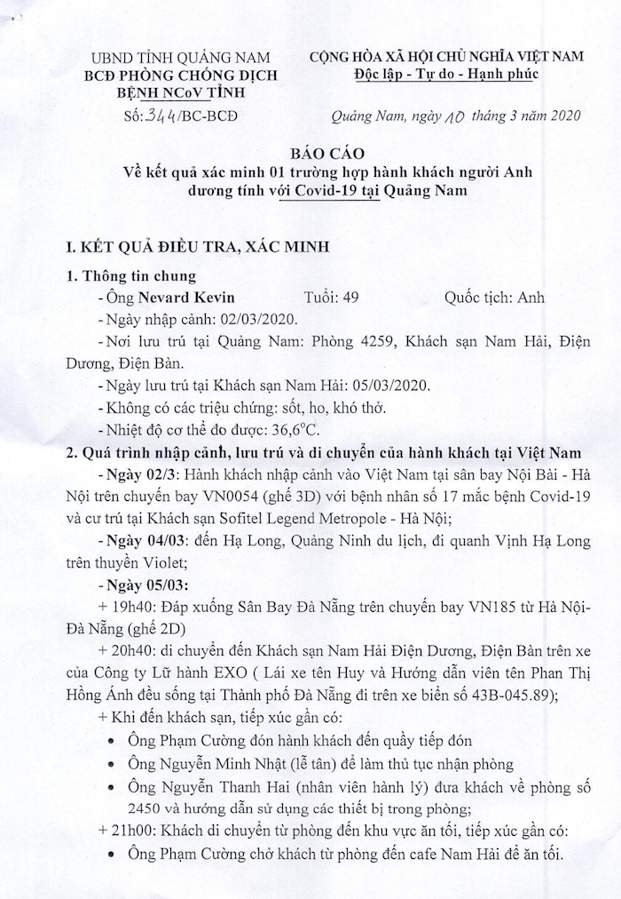Kết quả xác minh trường hợp hành khách người Anh dương tính với Covid-19