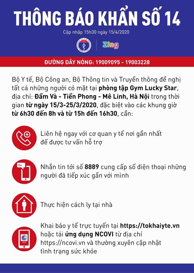 Thông báo khẩn tìm tất cả người từng đến phòng gym ở Đầm Và, Hà Nội