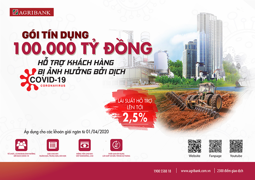 Agribank tiếp tục giảm lãi suất đối với gói tín dụng 100 000 tỷ đồng hỗ trợ khách hàng bị ảnh hưởng dịch Covid-19