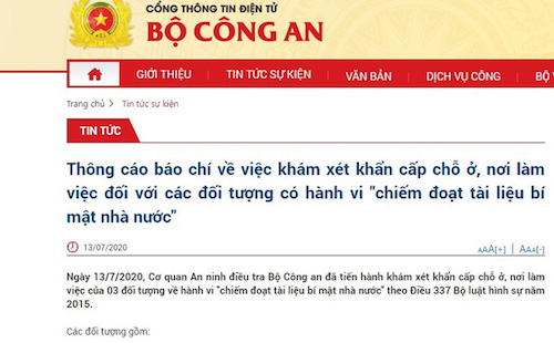 Khám xét khẩn cấp chỗ ở các đối tượng có hành vi chiếm đoạt tài liệu bí mật nhà nước