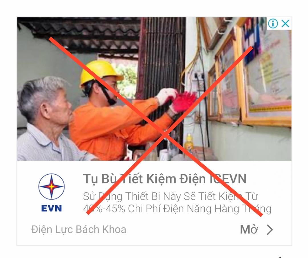 Xuất hiện thông tin quảng cáo giả mạo thương hiệu EVN trên Internet