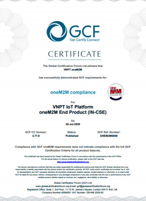 VNPT là đơn vị duy nhất tại Việt Nam đạt chứng chỉ quốc tế oneM2M