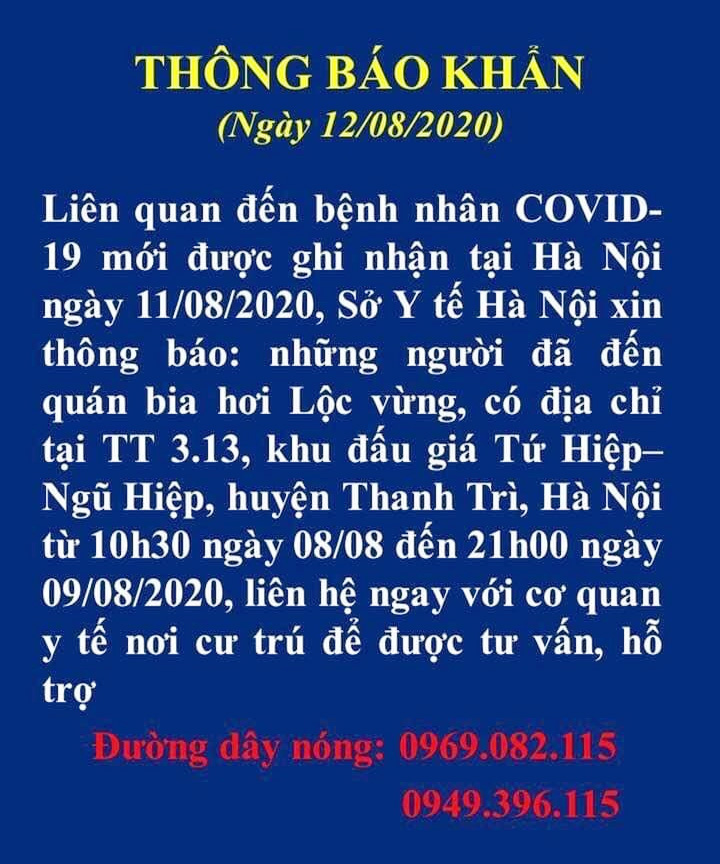 Hà Nội thông báo khẩn tìm người đến quán bia hơi Lộc Vừng
