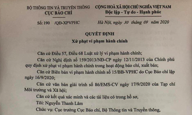 Thu giấy phép 2 tháng Tạp chí Môi trường và Xã hội vì đăng thông tin sai sự thật về Bí thư Đắk Lắk