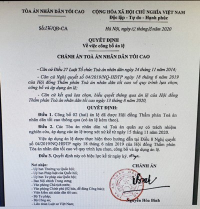 Thêm 2 án lệ về dân sự vừa được công bố