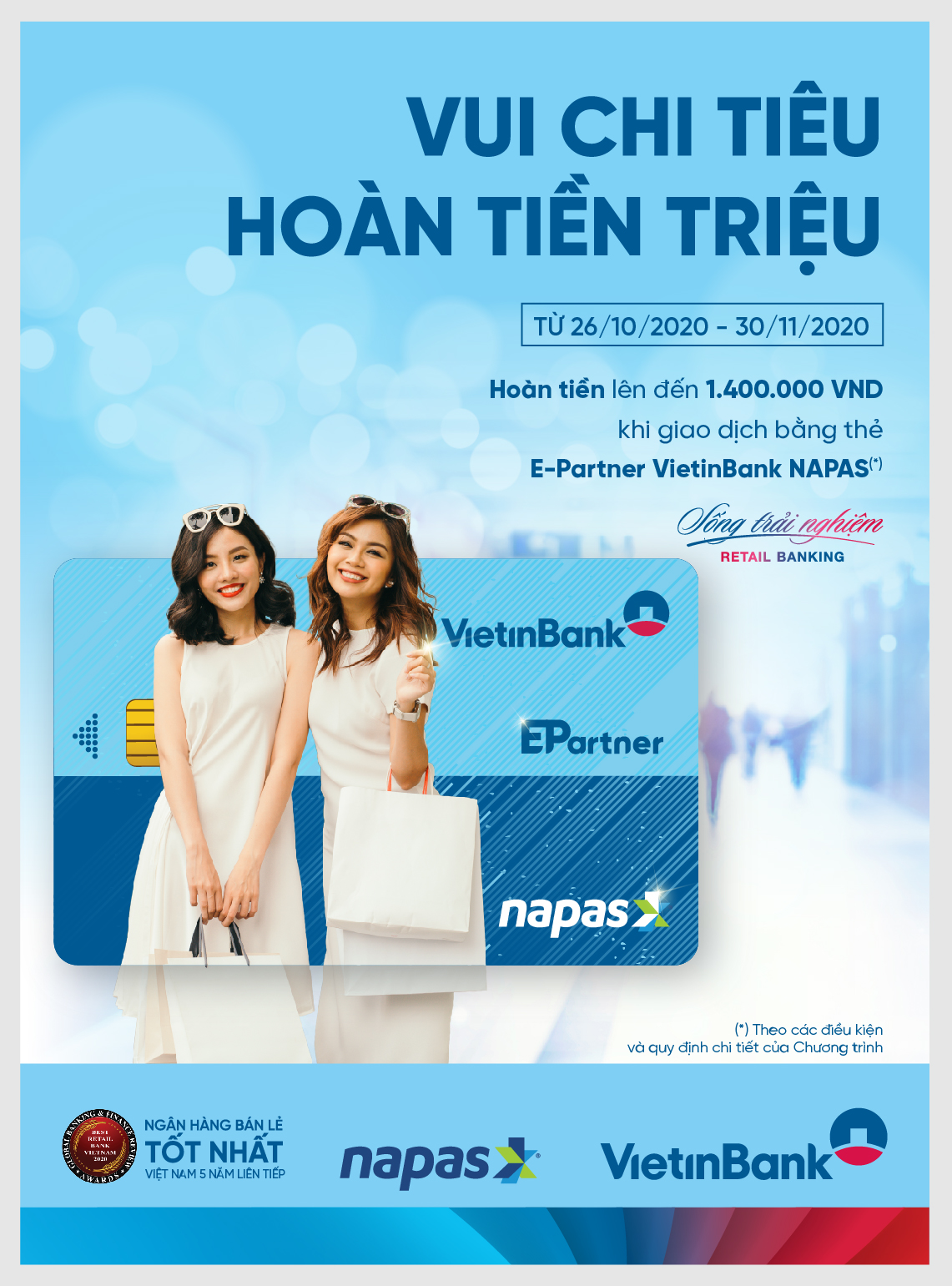 Hoàn tiền lên đến 1,4 triệu đồng cho chủ thẻ E-Partner VietinBank Napas