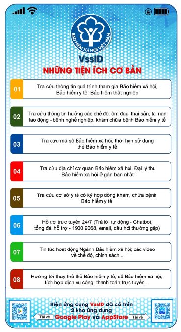 [Infographic] Ứng dụng VssID - Bảo hiểm xã hội số Những tiện ích cơ bản