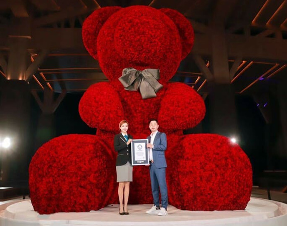 Chú gấu bông kết bằng hoa hồng khổng lồ ở Trung Quốc