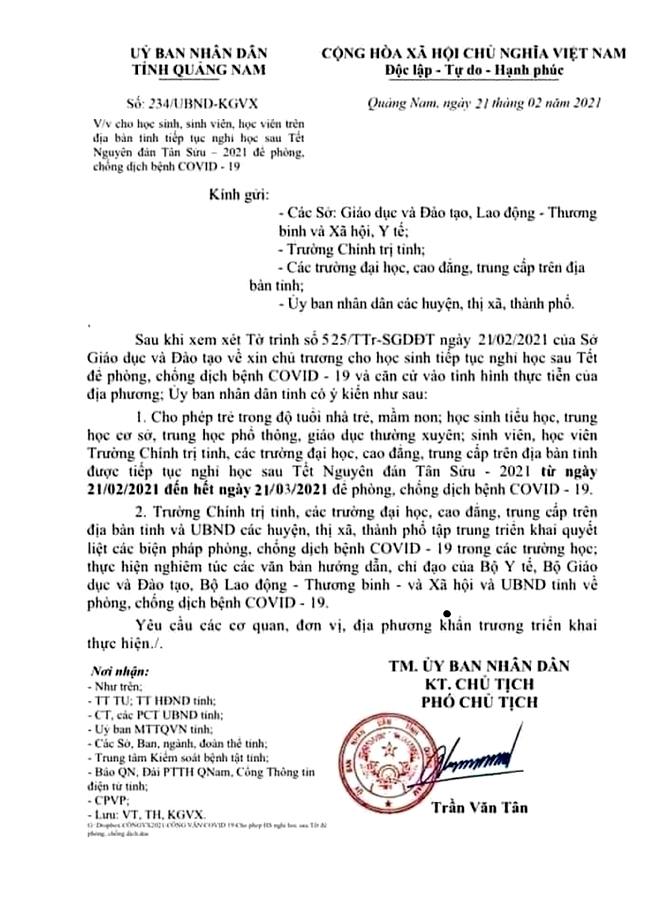 Quảng Nam Một học sinh giả văn bản của UBND tỉnh bị cảnh cáo