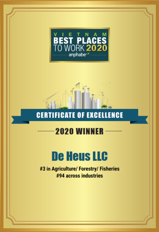 De Heus được vinh danh trong TOP 100 nơi làm việc tốt nhất Việt Nam năm 2020