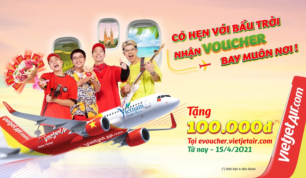 Tặng voucher 100 000 đồng cho mỗi vé bay cùng Vietjet
