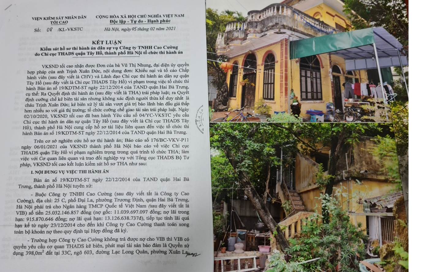 Làm rõ sai phạm của Chi cục Thi hành án dân sự quận Tây Hồ Hà Nội