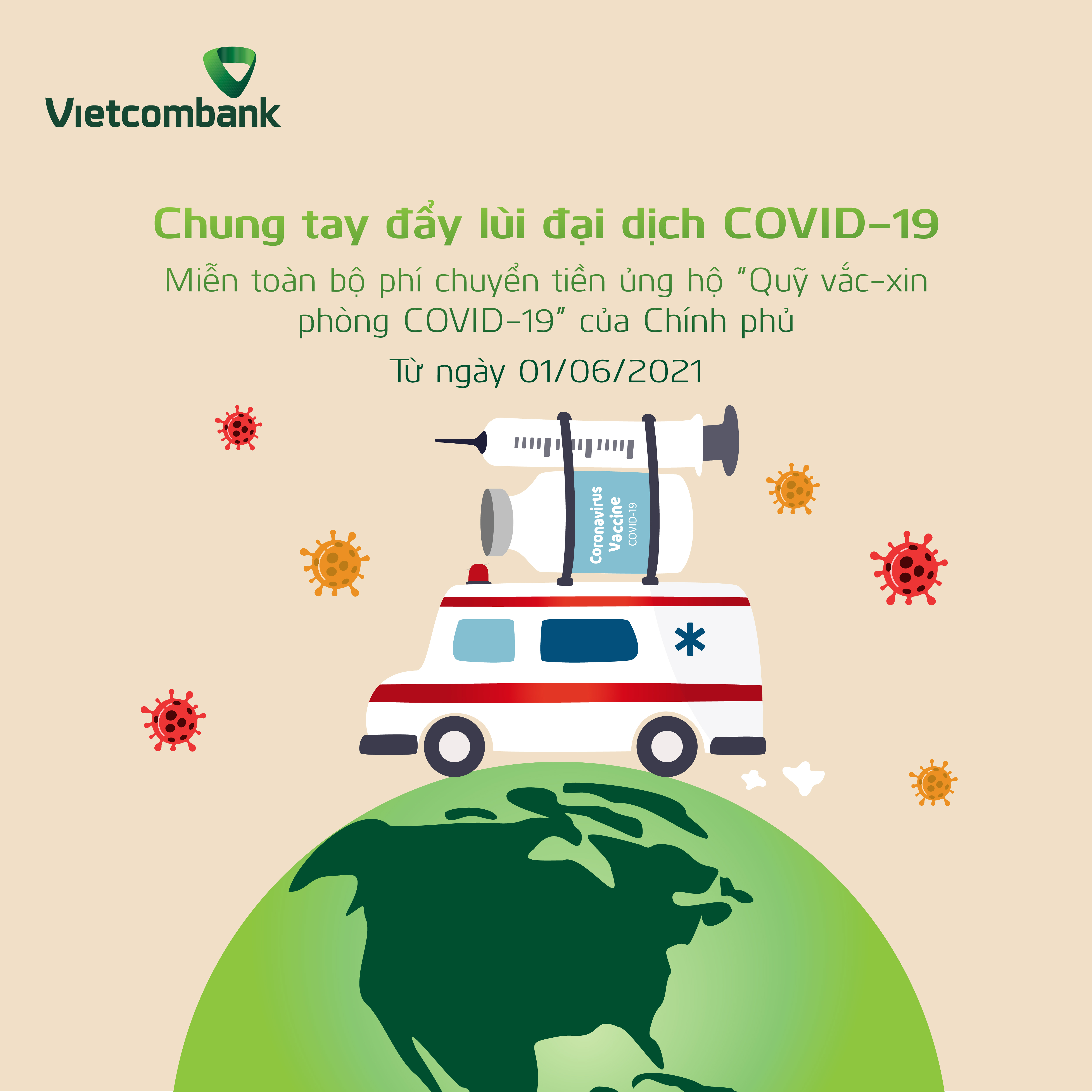Vietcombank miễn phí chuyển tiền ủng hộ Quỹ vắc-xin phòng COVID-19