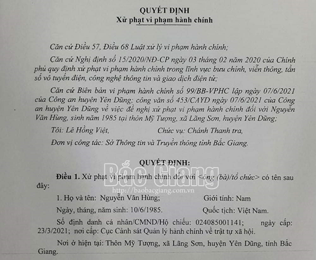 Thanh niên bị phạt 5 triệu đồng vì comment sai sự thật trên mạng facebook