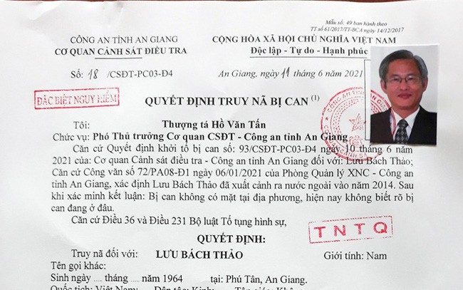 An Giang Truy nã đặc biệt nguy hiểm đối với nguyên Tổng Giám đốc Công ty Cổ phần Việt An