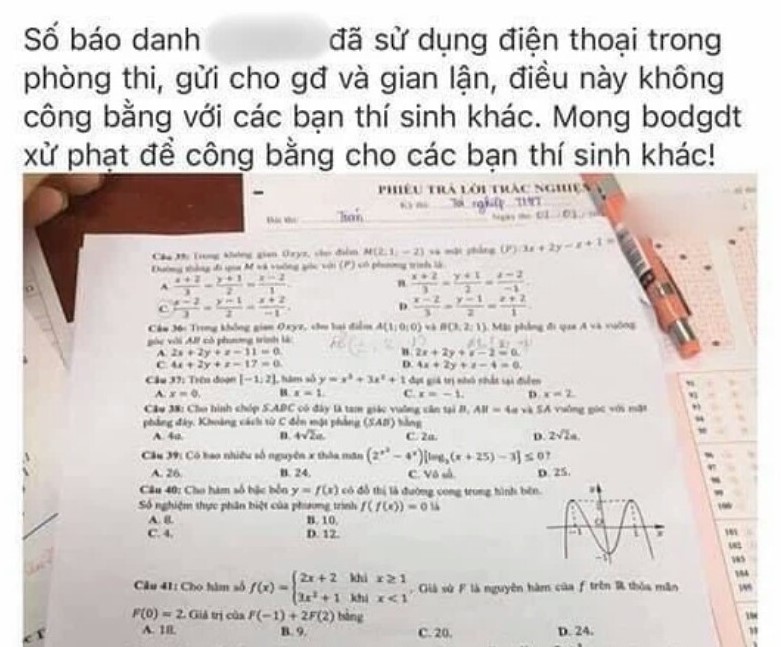 Thí sinh Quảng Bình mang điện thoại vào phòng thi, chụp đề Toán để lọt ra ngoài