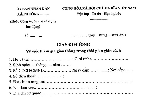 Hà Nội ban hành mẫu giấy đi đường cho người tham gia giao thông