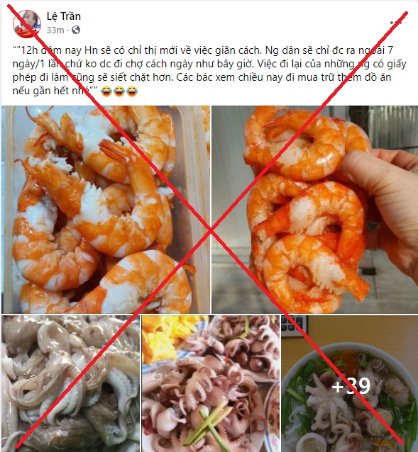 Thông tin người dân Hà Nội chỉ được ra ngoài 7 ngày 1 lần là tin giả