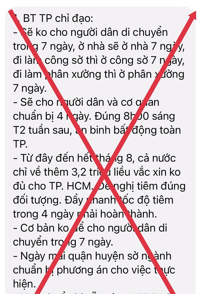 Thông tin không cho người dân di chuyển trong 7 ngày là giả mạo