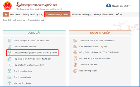 Cách đóng BHXH tự nguyện, gia hạn thẻ BHYT theo hộ gia đình trên Cổng dịch vụ công Quốc gia
