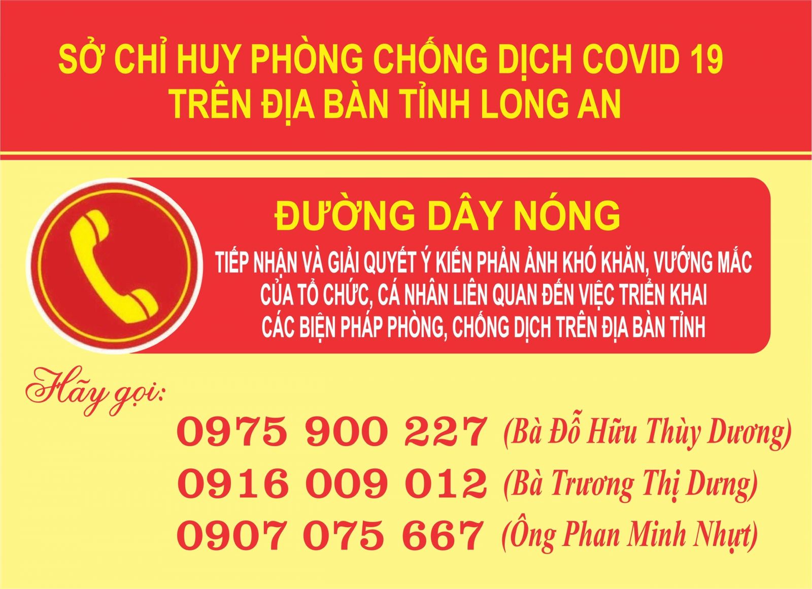 Long An Thành lập đường dây nóng của Sở Chỉ huy phòng, chống dịch COVID-19