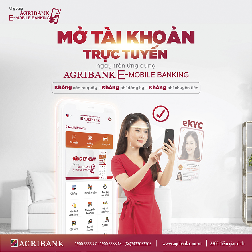 Agribank triển khai mở tài khoản trực tuyến bằng định danh điện tử eKYC