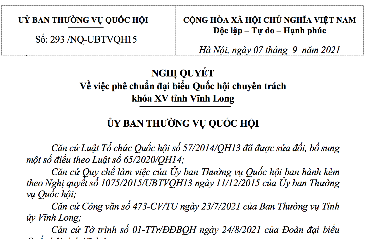 Phê chuẩn đại biểu Quốc hội chuyên trách khoá XV một số tỉnh, thành