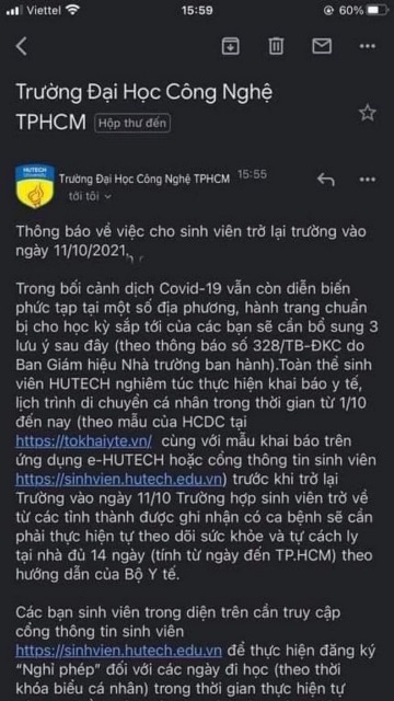 Không có việc ĐH Công nghệ TP HCM cho sinh viên trở lại trường