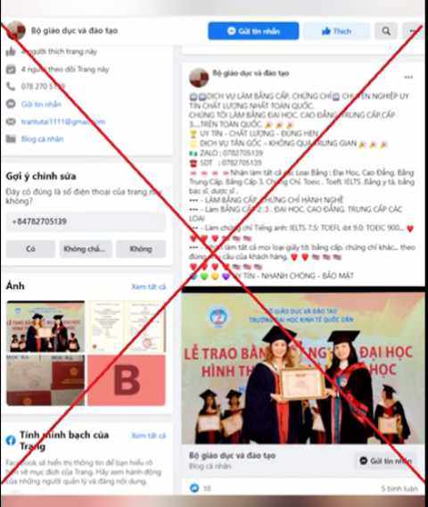 Nhiều trang web giả mạo Bộ GD  ĐT rao bán bằng giả