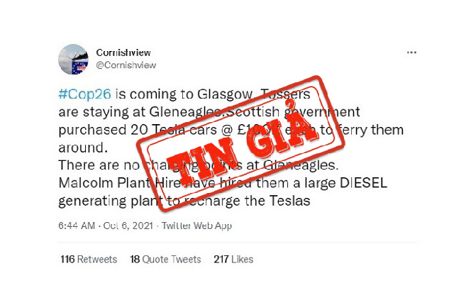 Chính phủ Scotland chi 2 triệu bảng Anh mua 20 chiếc ô-tô điện Tesla” là sai sự thật