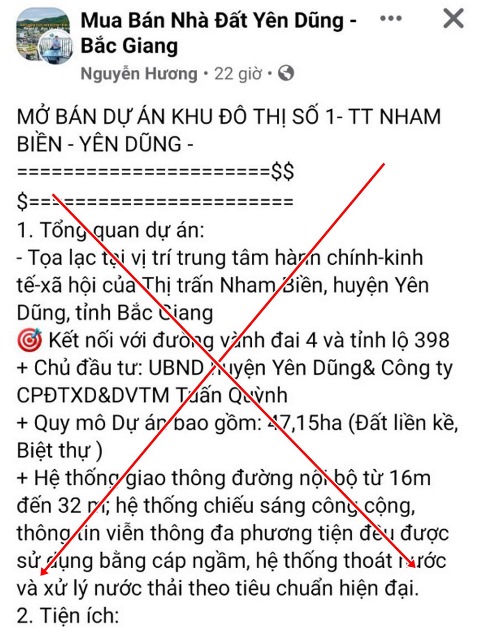 Bắc Giang Xử phạt đăng tin sai sự thật về mua bán bất động sản