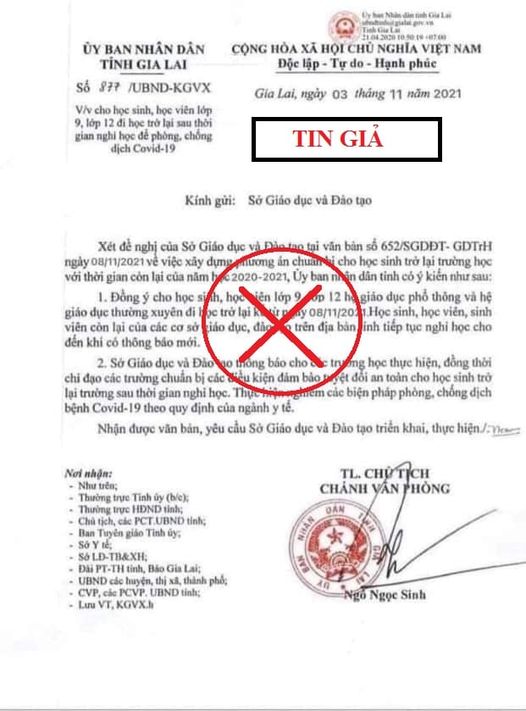 Gia Lai Xuất hiện văn bản giả cho học sinh đi học trở lại