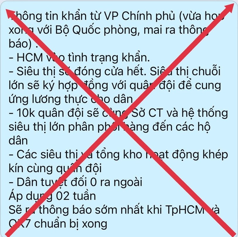 Thông tin TP Hồ Chí Minh vào tình trạng khẩn là hoàn toàn bịa đặt