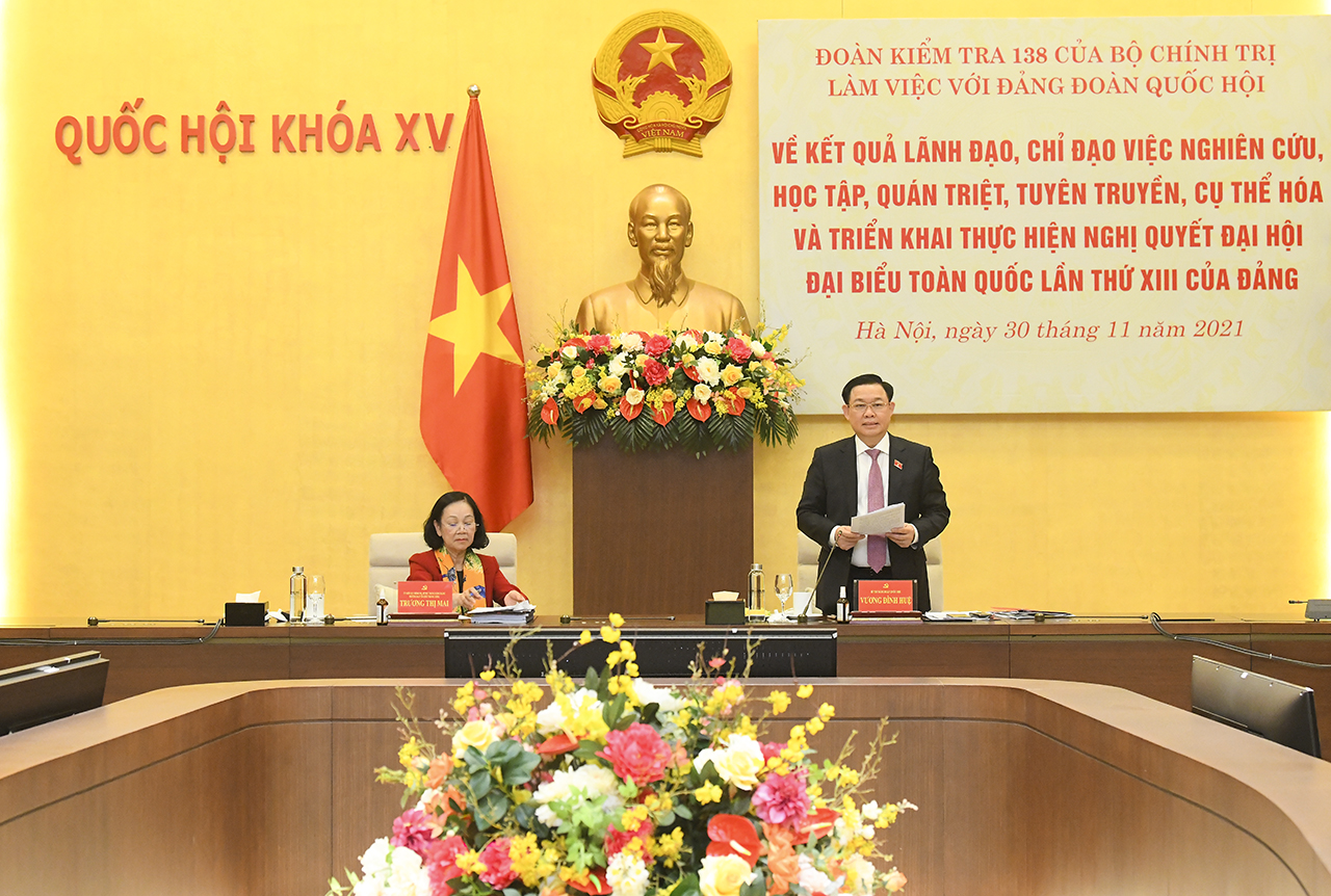 Đoàn kiểm tra của Bộ Chính trị làm việc với Đảng đoàn Quốc hội