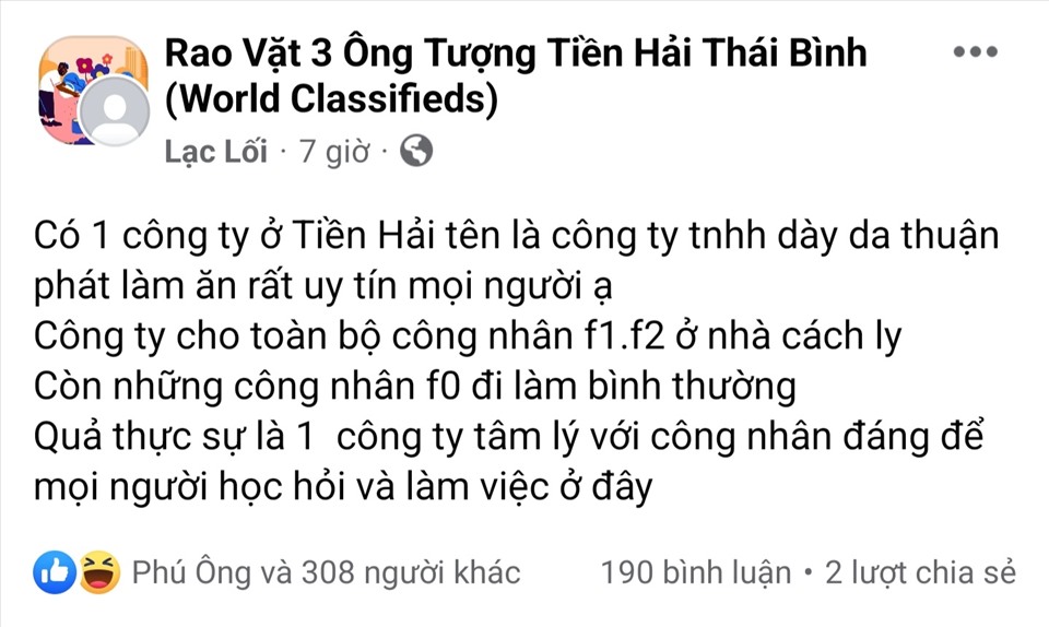 Thái Bình Thực hư thông tin F0 đi làm, F1, F2 ở nhà cách ly