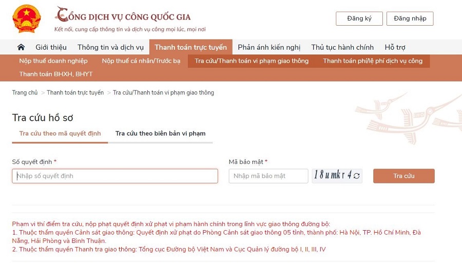 Người vi phạm giao thông có thể nộp phạt online từ 1 3